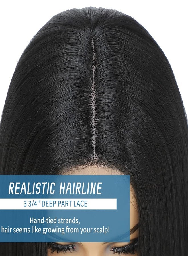 مِيلِيبْرُوتِيا شعر مستعار أسود بوب من ميليبروتيا، فرق وسطي، شعر مستعار صناعي بدون غراء، مقدمة دانتيل، طول 15 بوصة، طول الكتف، شعر مستعار قصير مستقيم بدون غرة، مناسب للنساء البيض والسود للاستخدام اليومي في الحفلات (1B) - Image 5